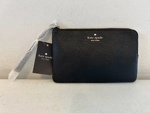Kate Spade Leila MD LZP Zip Wristlet Pebbled Leather Black Wallet KB684 $139 - Imagen 1 de 10
