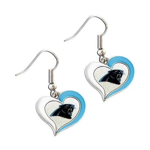 Carolina PANTHERS Swirl Heart Dangle LOGO Earrings W/Free Gift Box Football Cover