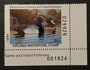 Travelstamps: 1994 Virginia State Duck Stamp - $5 - Mint MNH OG ** Numbered - Picture 1 of 5