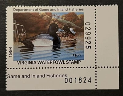Travelstamps: 1994 Virginia State Duck Stamp - $5 - Mint MNH OG ** Numbered - Image 1 of 4