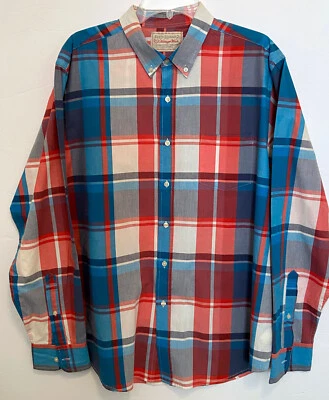 Camisa lavada Reed Edward Heritage roja azul a cuadros 100 % algodón abotonada para hombre XL Foto 1 de 4