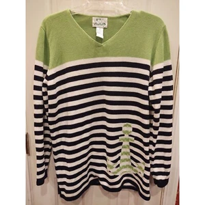 The Quacker Factory Maritim Pullover M Damen grün schwarz verzierte Anker - Bild 1 von 6