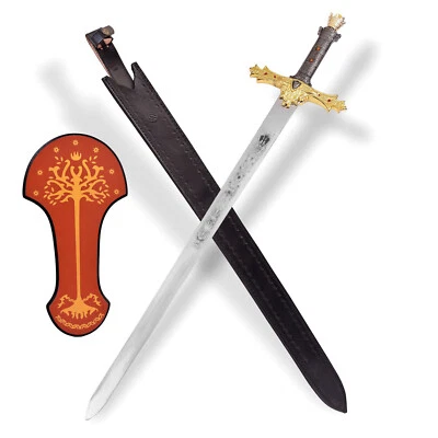 Espada medieval, espada de acero inoxidable hecha a mano, espada vikinga, con cubierta de cuero Foto 1 de 4