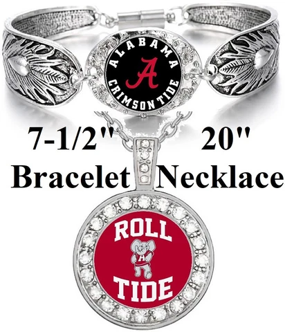 Alabama Crimson Tide Womens 925 Sterling Silver Necklace Bracelet Gift Set DMSET Cover