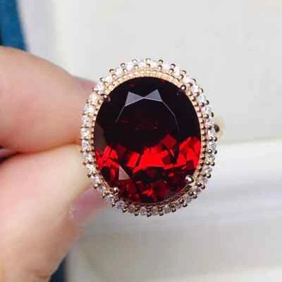 Alianza de oro rosa de 14 k de granate natural y diamantes de corte ovalado de 6,50 quilates talla 6,7,8 Foto 1 de 4