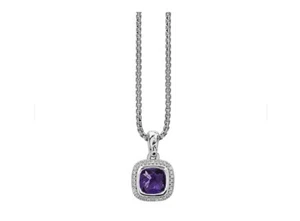 Charles Krypell Sterling Silver Amethyst & Diamond Pendant 17” # 4-6882-SAMYD - Picture 1 of 10