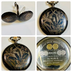 Estuche de caza vintage con motivos florales Zenith Niello reparado Gran Premio París .800 - Imagen 1 de 12