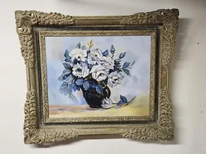 Pintura al óleo flores en florero lienzo enmarcado 24 x 28 bodegón firmado Raddatz - Imagen 1 de 24