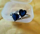4.Ct Double Heart Blue Lab-Created Sapphire Women's Ring White Gold Plated