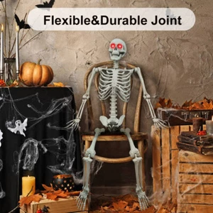 3FT Halloween Prop Horror Human Skeleton with LED Glowing Eyes & Shrilling Sound - Picture 1 of 14