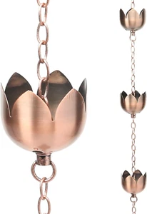 5.28ft Lotus Cup Rain Chain for Gutters Downspout Divert Water 8 Cups - Picture 1 of 11