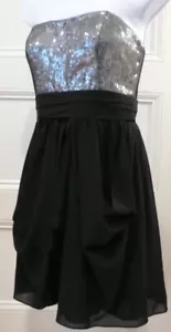 VESTIDOS AQUA Para mujer Negro Chifón y Plata Lentellera Vestido Sin tirantes Talla 4 - Imagen 1 de 9