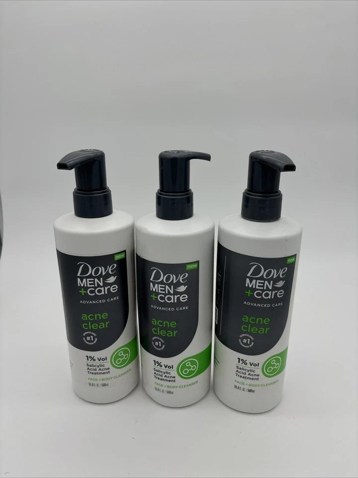 3pk DOVE MEN + CARE Limpiador de Cuidado Avanzado Acné Transparente para Piel Propensa al Acné 16.9oz Foto 1 de 2