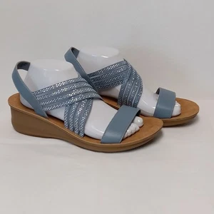 Daisy Fuentes Low Wedge Strap Sandal Light Blue Gray Open Toe Womens Size 11 - Picture 1 of 8