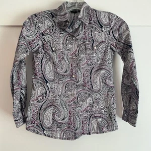 Cruel Girl Button Down Paisley Long Sleeve Shirt Youth Sz M 8 Black Purple Rodeo - Picture 1 of 6