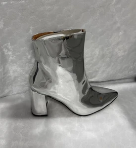 Botas Matiko Lucinda para mujer plateadas puntiagudas gruesas tacón bloque talla 39 glamuroso fiesta - Imagen 1 de 14
