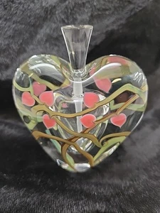 1991 ZELLIQUE Studio Art Glass Pink Heart PERFUME BOTTLE Artist Signed - Picture 1 of 10