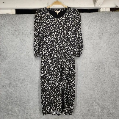 Платье миди Rebecca Taylor черное с цветочным принтом со собранной талией рукав 3/4 среднее - Изображение 1 из 4