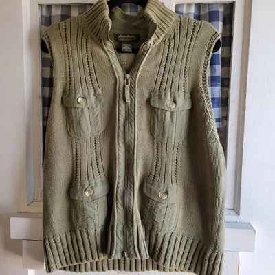 Eddie Bauer Women's Green Knit Button Front Sweater Vest Cardigan Size XL - Image 1 of 4