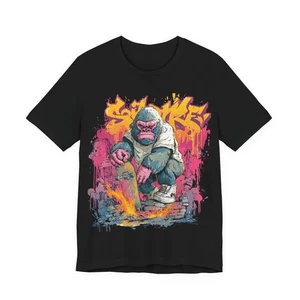 Gorilla Skateboarding Graphic Tee Y2K Graffiti Retro Urban Streetwear Shirt - Picture 1 of 6