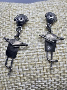 Vintage Sterling Silver Stick Figure Earrings (35-16) - Picture 1 of 2