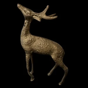 VTG MCM Spotted Brass Deer Reindeer Figurine Buck Rustic Farmhouse READ 6.5" - Picture 1 of 16