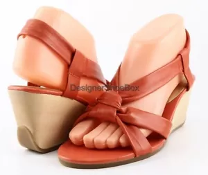 90 $ Lauren Ralph Lauren Jacqueline orangefarbene Designer-Riemchen-Wedges aus Leder 8,5 - Bild 1 von 4