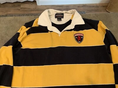 复古橄榄球衬衫 Aerpostale 条纹长袖套衫黑色黄色 XL 码 — 第 1/4 张图片