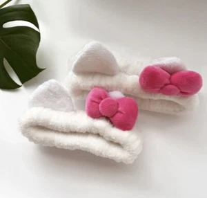 Brand New Viral Hello Kitty Make Up Hairband With Pink Ribbon Cotton Soft - Picture 1 of 3