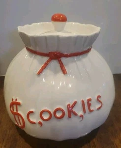 Tarro de galletas de cerámica vintage Abingdon de los años 40 #588 bolsa de dinero en efectivo con tapa 7,5 pulgadas  - Imagen 1 de 21