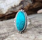 Solid 925 Sterling Silver Statement Blue Turquoise Stone Gift Ring All Size MK01