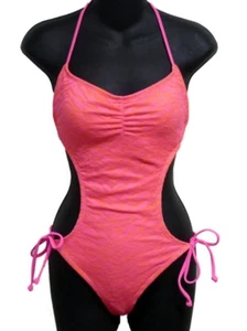 Bongo Junior Damen Hot Pink & Orange Spitze Monokini 1-teilig Badeanzug Rüschen - Bild 1 von 1