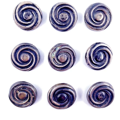 TAXCO MECIXO Vintage SET OF 9 Sterling Silver Round Circle Swirl Spiral Buttons - Image 1 of 4