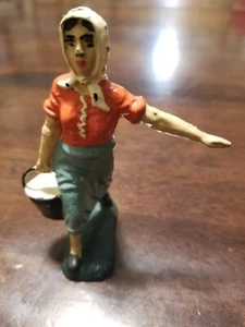 Mega Rare Antique Eastolin German Lineol 3.75 IN Maiden Lady carrying pail WWII - Picture 1 of 12