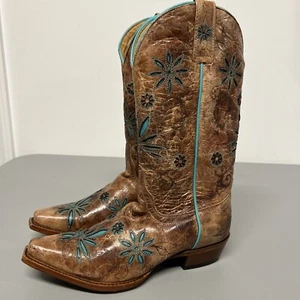 Shyanne Women’s Boots Size 6.5 B Turquoise Floral Embroidered Distressed Leather - Picture 1 of 22