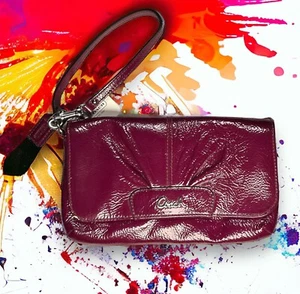 Coach Red Dark Plum Shiny Clutch Wallet - Mamiee - Picture 1 of 24