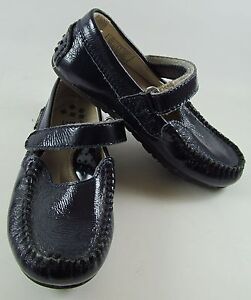 UMI Little girls 8.5/ EUR 25 Navy blue leather casua shoes hook loop EXCELENT