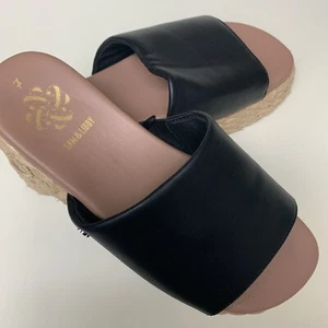 Sam & Libby Sandalen Damen 7 Freizeit Slipper Riemen Kork Keilabsatz schwarz Kunstleder - Bild 1 von 16