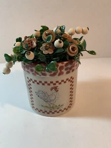 VTG Button Bokay/Rooster Pot/Prim-Country-Cottage Chic-Farmhouse-Rustic Decor - Picture 1 of 4