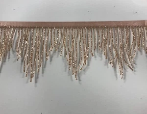 By yard-4.5/4" Glass ROSE GOLD BUGLE CHEVRON Beaded Fringe Lamp Costume Trim - Picture 1 of 1