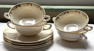 8 Pieces - Four Lenox Essex Handled Cream Soup Bowls W Under Plates USA Vintage - Picture 1 of 18