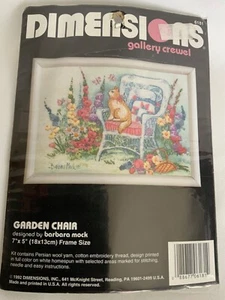 Dimensions Gallery Crewel Kit #6181 sedia da giardino nuova con scatola 1992 vintage Cottage Core Kitty - Foto 1 di 4