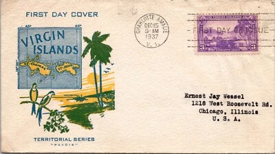 FDC 1937 SC #802 Pavois Cachet - Charlotte Amalie, VI - Single - F76927 - Image 1 of 2