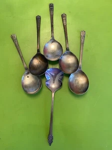 Lot (5) & 1 YOEMAN PALATE Silver Plated Soup Spoon Rd 859116 & Sugar Spoon - Picture 1 of 9