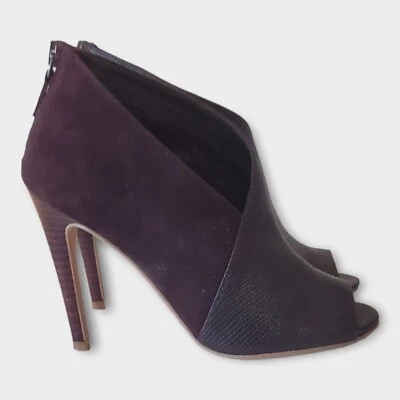 Halogen Shoes Womens 5.5M Brown Slingback Heel Leather Snake Print Zip Peep Toe - Image 1 of 4