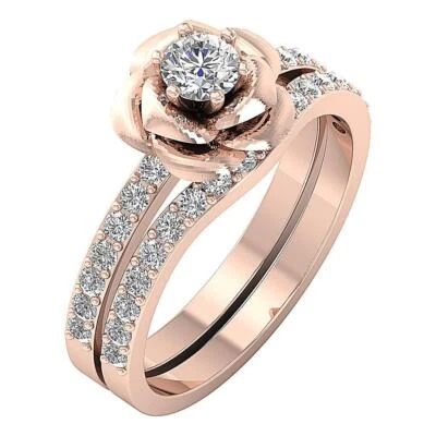 VS F 1.05 Carat Lab Grown Diamond Designer Bridal Anniversary Ring 10K Rose Gold - Image 1 of 4
