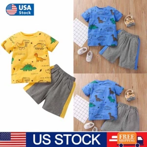 Toddler's Dinosaur Print Summer Outfits T-shirt Casual Shorts Baby Boy's Clothes - Picture 1 of 16