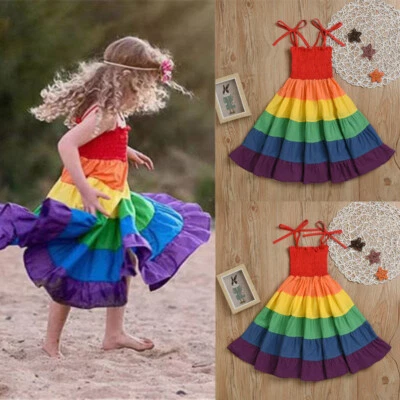 Toddler Baby Girl Rainbow Dress Strap Sleeveless Tutu Dress Pageant Party Dress - Image 1 of 4