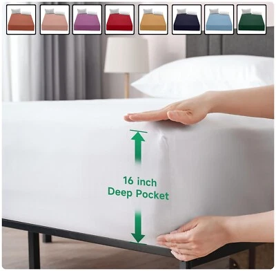 Deep Pocket Fitted Sheet Luxury Mattress Cover Bed Sheets Twin Full Queen King - Image 1 of 4