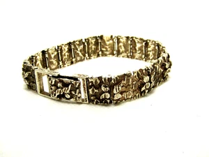 Pulsera de eslabones pepita brutalista vintage de plata de ley 925 de 16 mm México 38,3 g - Imagen 1 de 12